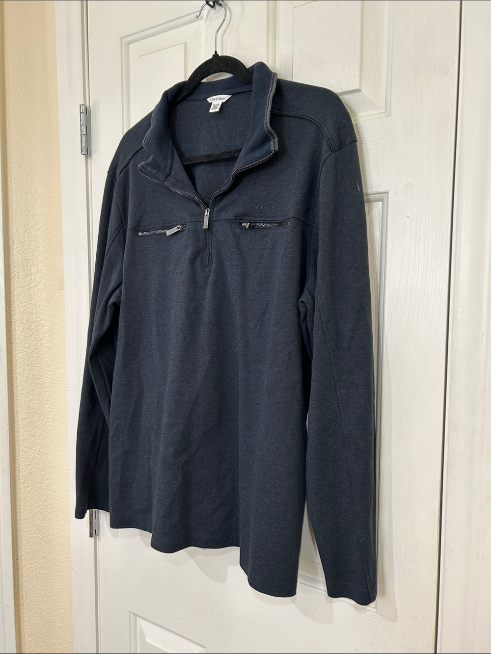 Calvin Klein Mens XL Dark Gray Zip Mock Neck Sweatshirt 100% Cotton - Picture 3 of 10